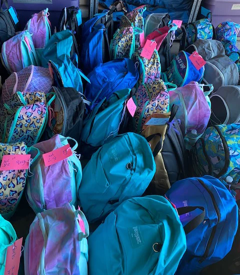 A group of backpacks prepared by Soroptimists of Washoe County for foster care children